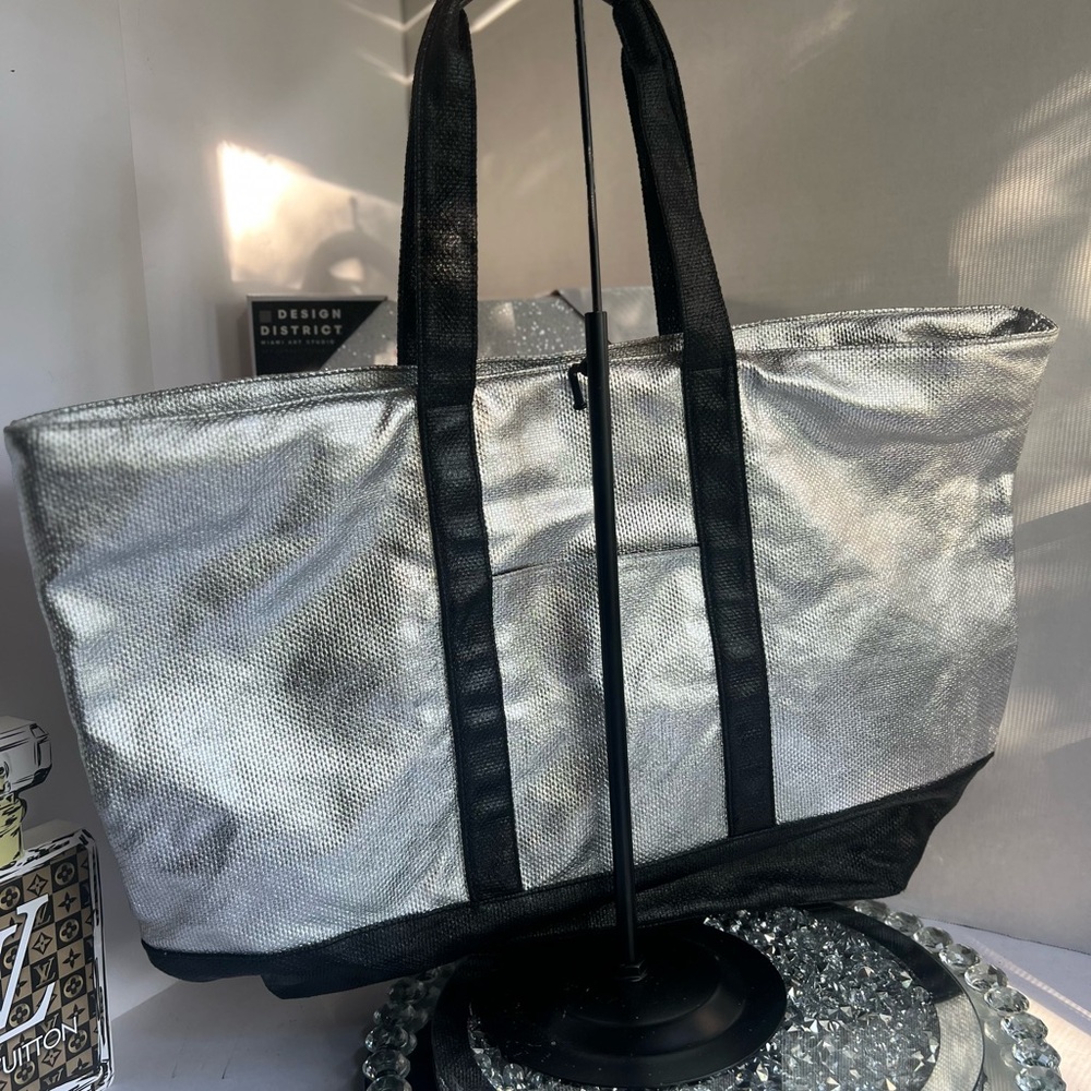 Victoria's Secret Silver and Black Tote Bag  24X15 - Picture 4 of 9